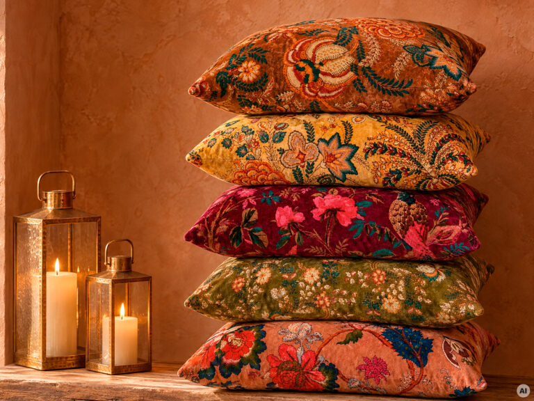 AmandaB patterned decorative cushions in a warm setting