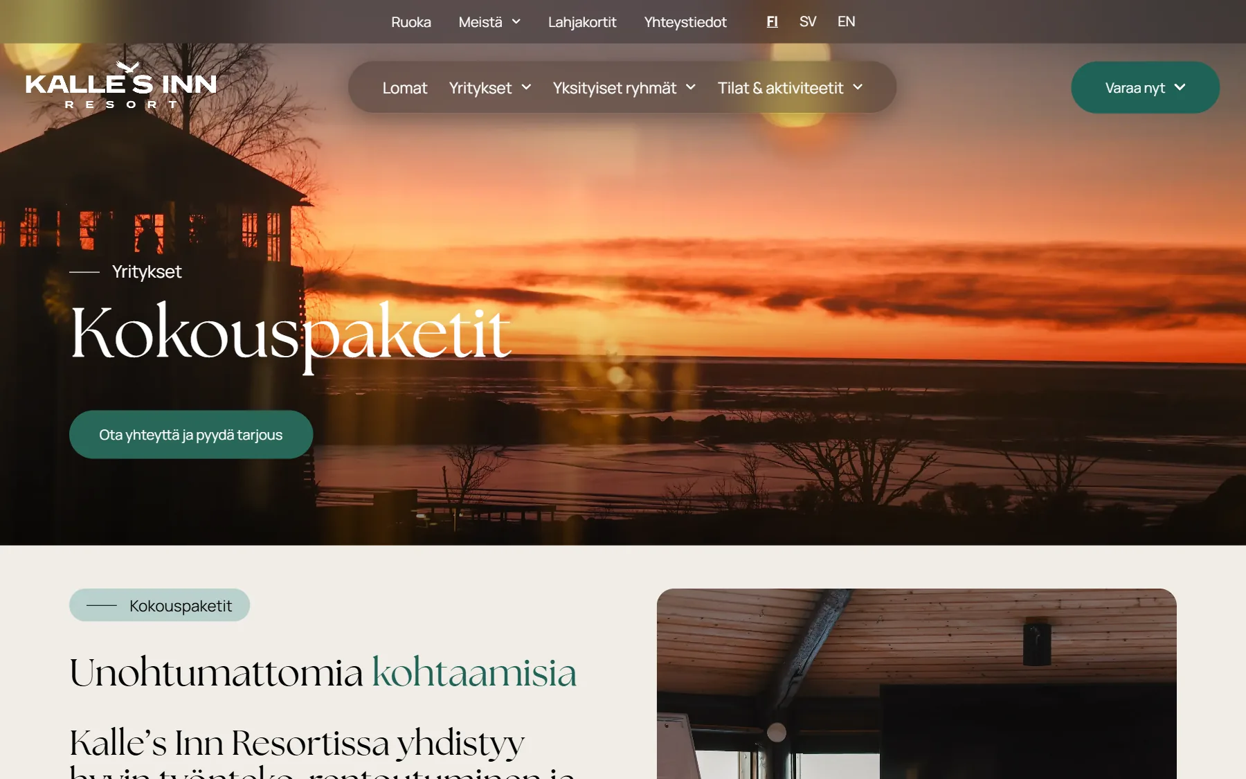 Kalle’s Inn Resortin kokouspakettien sivu