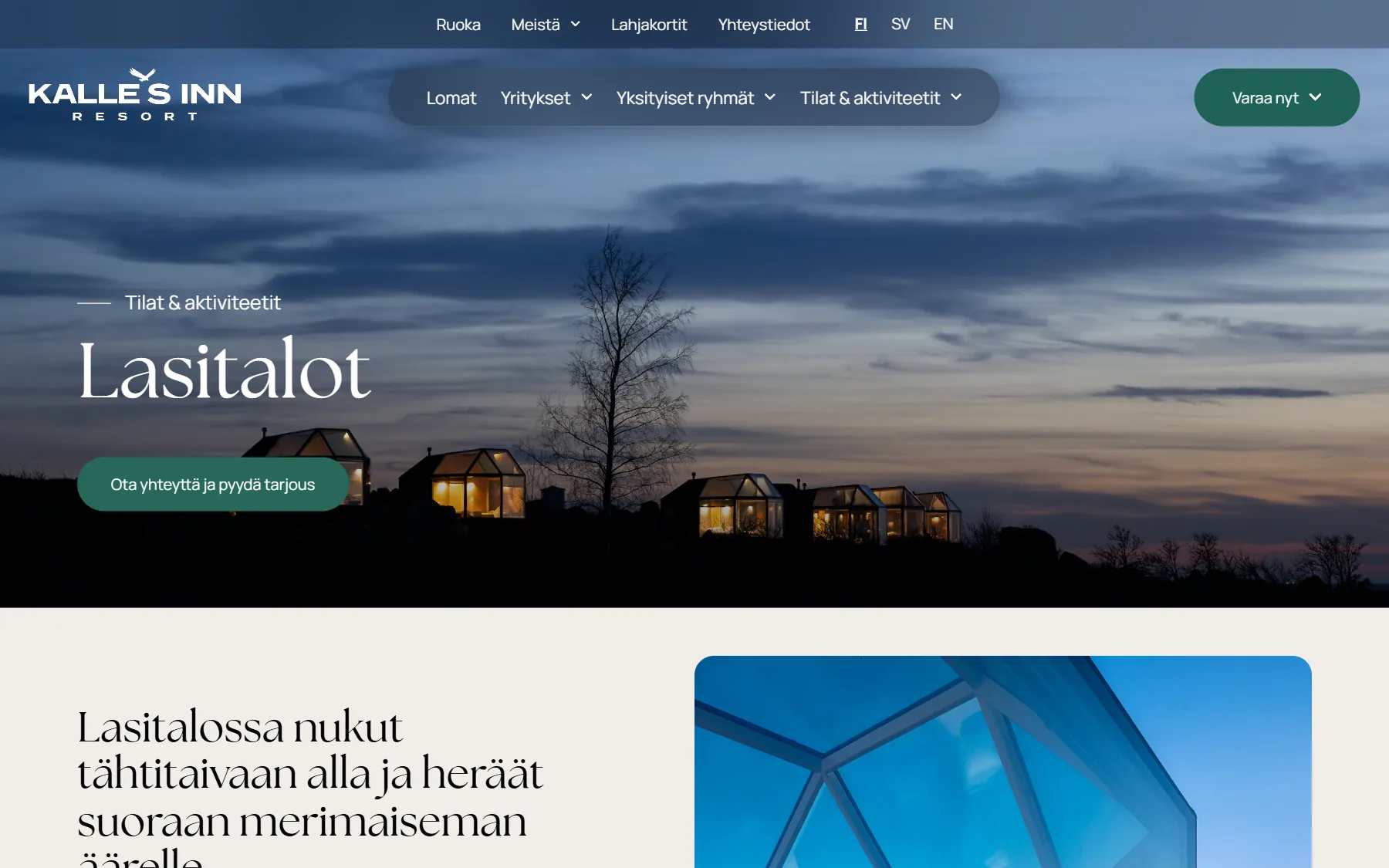 Kalle’s Inn Resortin Lasitalot-sivu